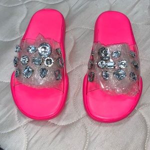 NEON PINK rhinestone slides